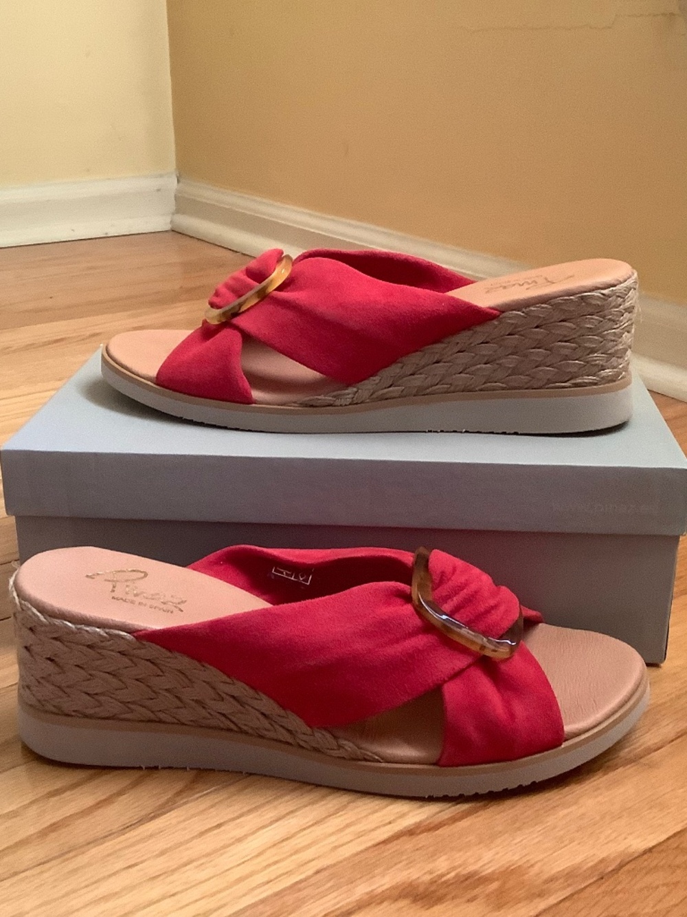 Pinaz Suede Slide Buckle Espadrilles Wedge Sandal Cherry SZ 9/ EU 40